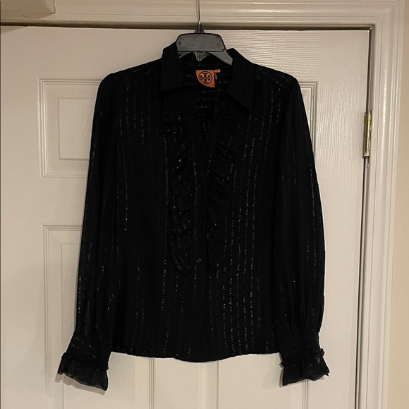 Tory Burch Tops - Tory Burch Navy Blue Ruffled Blouse